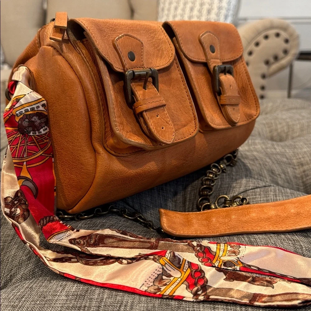 Free People Dylan Brown Distressed Leather Duffle Crossbody